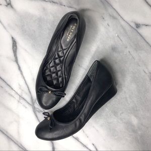 COLE HAAN Leather Wedge Flats with Bow